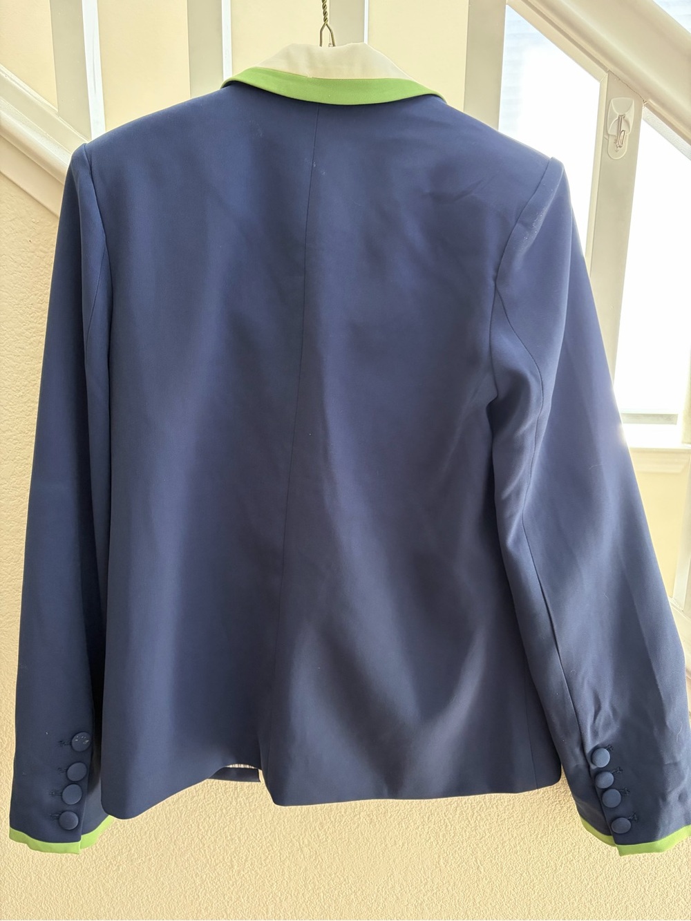 Mauve by Anthropologie French Navy Blazer with White & Green Trim Sz XS - Picture 8 of 9
